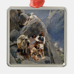 Apache Indians in Mountains, Native American Henry Metal Tree Decoration