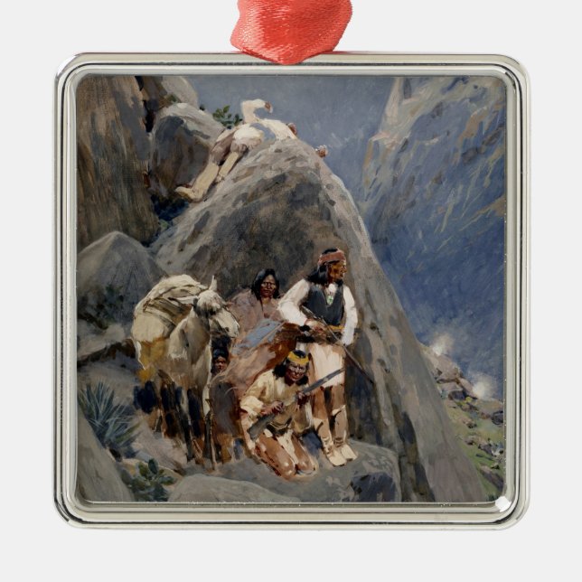 Apache Indians in Mountains, Native American Henry Metal Tree Decoration (Front)
