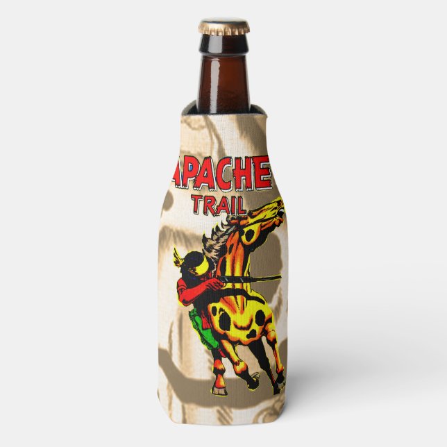 Apache Trail #1, Native American With Banner Bottle Cooler (Bottle Front)