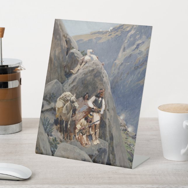 Apache Warriors: Ambush on American Cavalry Pedestal Sign (In SItu)