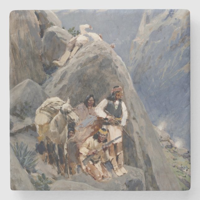 Apache Warriors: Ambush on American Cavalry Stone Coaster (Front)