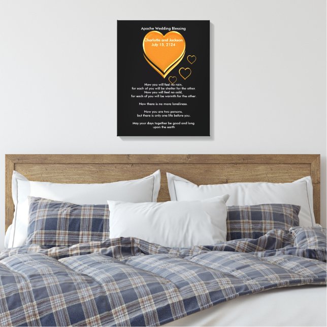 Apache Wedding Blessing Gold Hearts Canvas Print (Insitu(Bedroom))
