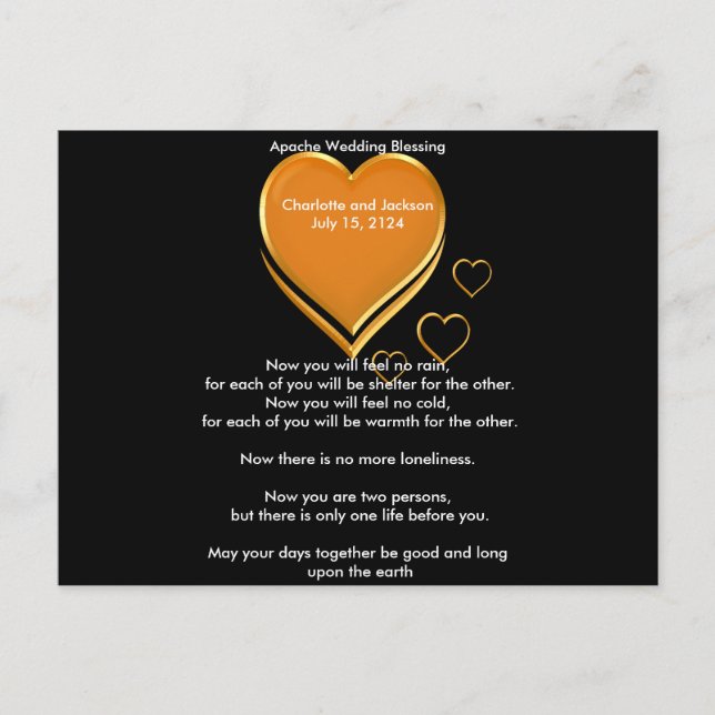 Apache Wedding Blessing Gold Hearts Postcard (Front)