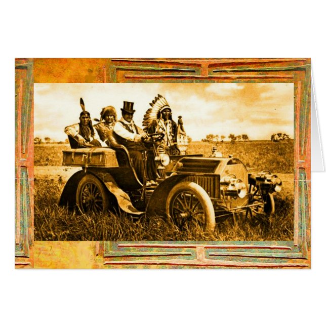 APACHES AND GERONIMO DRIVING A MOTOR CAR (Front Horizontal)