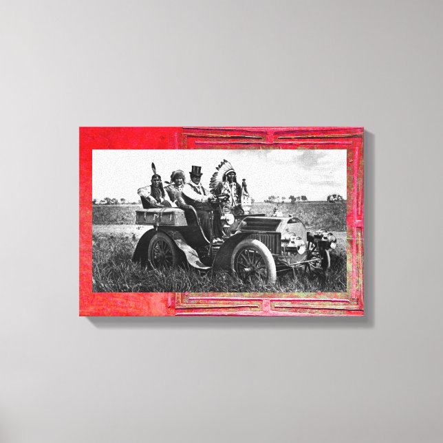 APACHES AND GERONIMO DRIVING A MOTOR CAR CANVAS PRINT (Front)