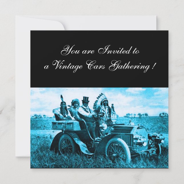 APACHES AND GERONIMO DRIVING A MOTOR CAR,champagne Invitation (Front)