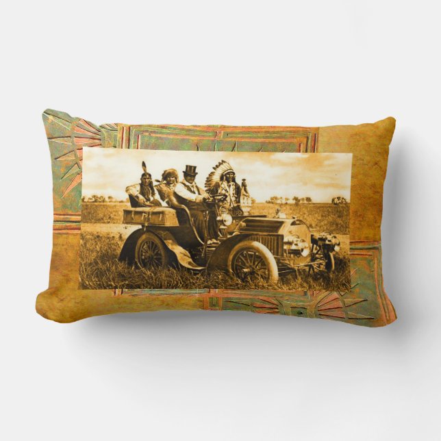 APACHES AND GERONIMO DRIVING A MOTOR CAR LUMBAR CUSHION (Front)