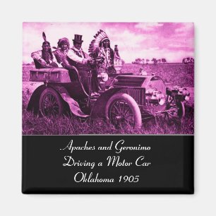 APACHES AND GERONIMO DRIVING A MOTOR CAR MAGNET