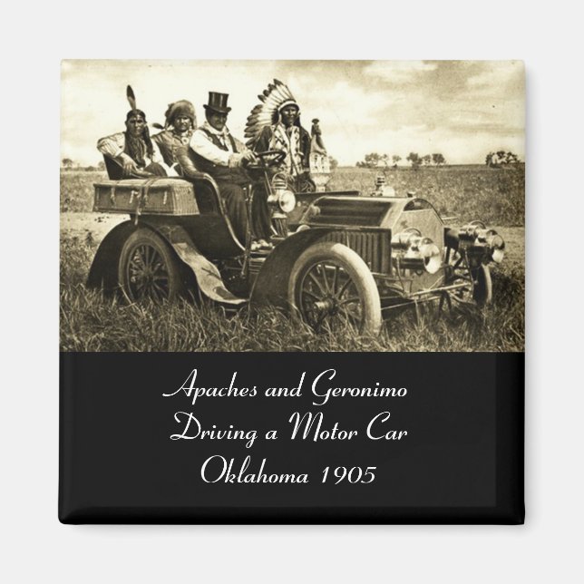 APACHES AND GERONIMO DRIVING A MOTOR CAR MAGNET (Front)