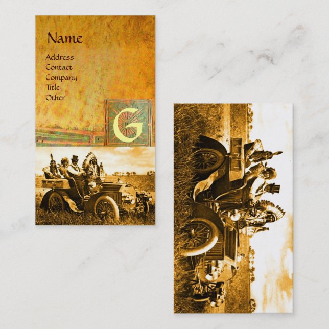 APACHES AND GERONIMO DRIVING A MOTOR CAR, Monogram Business Card (Front/Back)