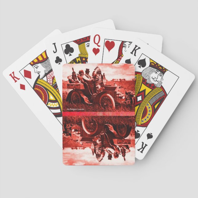 APACHES AND GERONIMO DRIVING A MOTOR CAR PLAYING CARDS (Back)