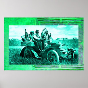 APACHES AND GERONIMO DRIVING A MOTOR CAR POSTER