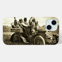 APACHES AND GERONIMO DRIVING A MOTOR CAR Sepia