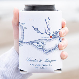 Apalachicola Florida Map Wedding Favour Can Cooler