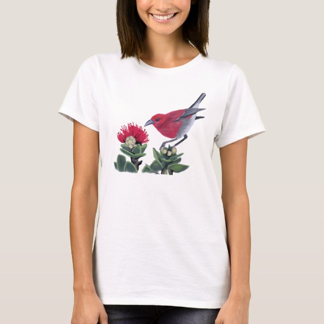 Apapane & Lehua Blossom Hawaii Nature illustration T-Shirt (Front)