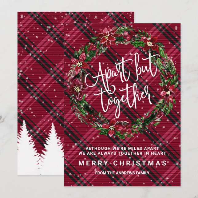 Apart But Together Floral Wreath Flannel Christmas Invitation (Front/Back)