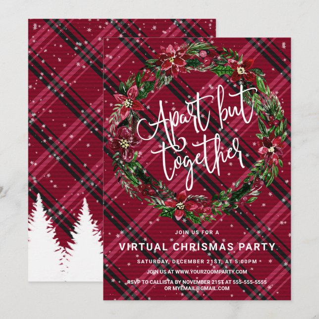 Apart But Together Floral Wreath Flannel Christmas Invitation (Front/Back)