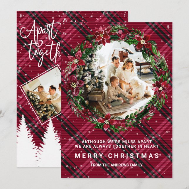 Apart But Together Wreath Flannel Photo Christmas Invitation (Front/Back)