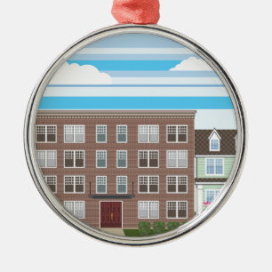 Apartment building metal tree decoration