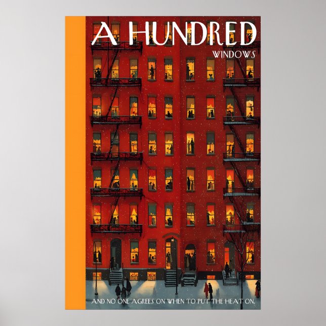 Apartment Building Poster  Lit Windows, Winter (Front)