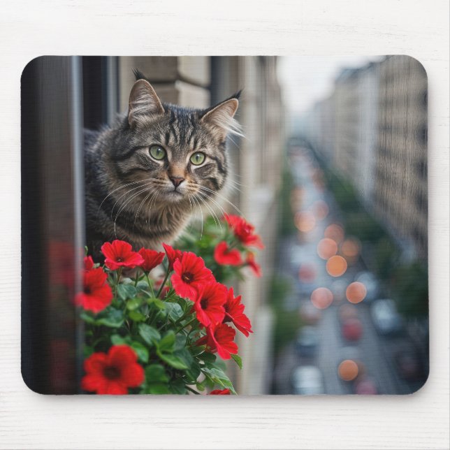 Apartment Tabby Cat In Window Mouse Mat (Front)