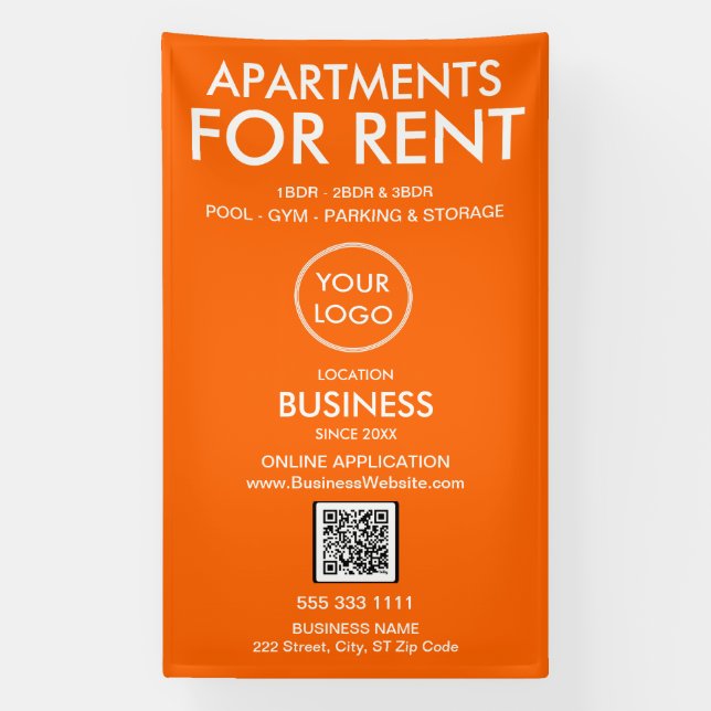 Apartments For Rent Modern Orange Logo QR Code Banner (Vertical)