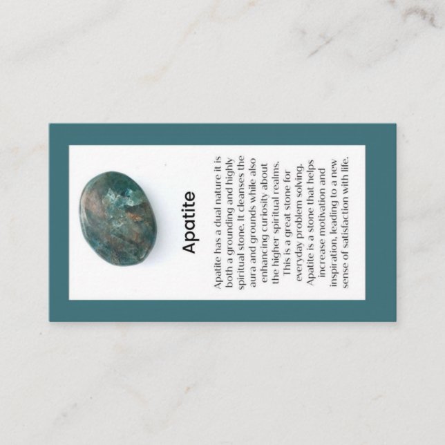 Apatite Crystal Meaning Jewellery Display Gemstone Business Card (Front)