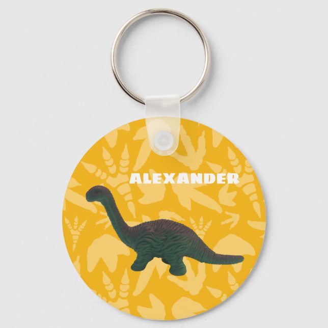 Apatosaurus Toy Dinosaur Green and Yellow Key Ring (Front)