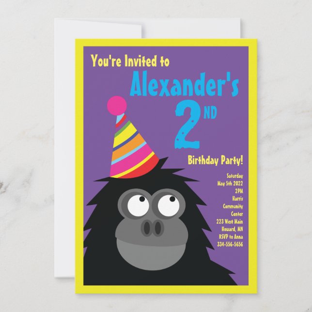 Ape Animal Kid's Birthday Party Invitations (Front)