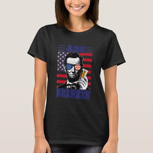 Ape Drinkin 4th Of July Abraham Lincoln Patriot Us T-Shirt (Front)