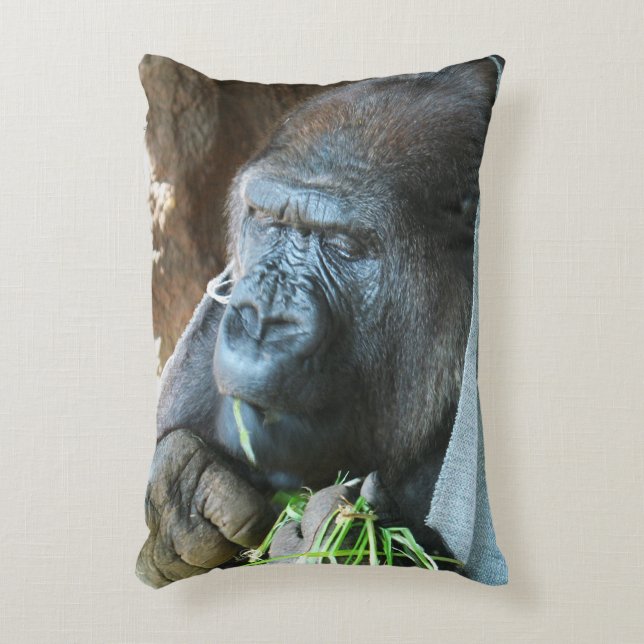 Ape hood ~ Japanese Gorilla Eating Decorative Cushion (Front(Vertical))