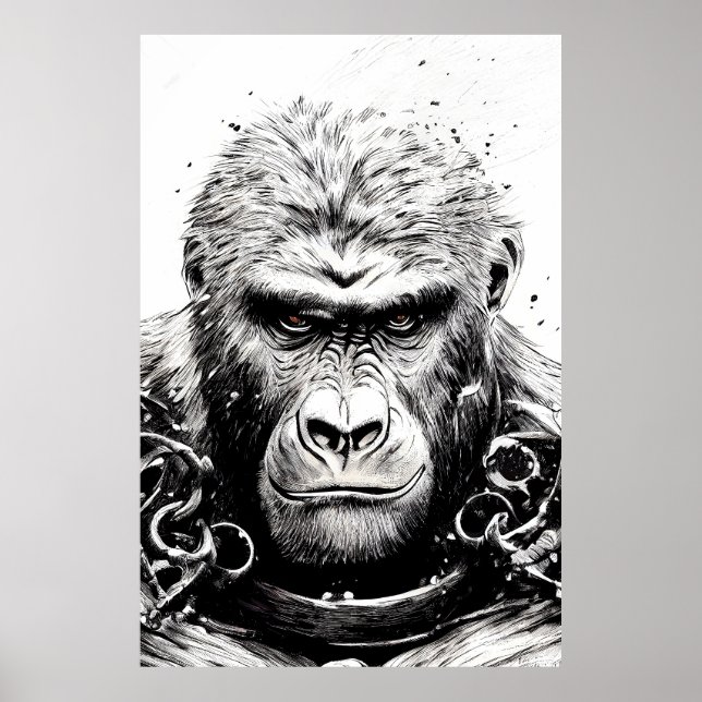 Ape Monkey Wild Nature Illustration Line Epic Art Poster (Front)