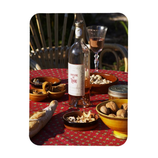 Aperitif and appetizers prepared: bread, olives, magnet (Vertical)