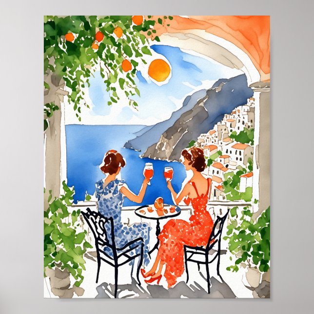 Aperitivo in Amalfi Watercolor Poster (Front)