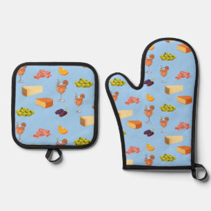 Aperol and Cheese Pattern Oven Mitt & Pot Holder Set
