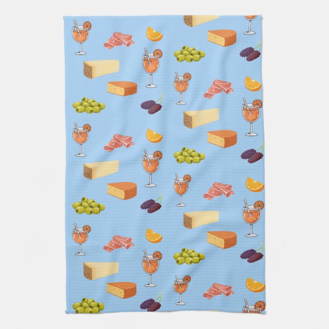 Aperol and Cheese Pattern Tea Towel (Vertical)