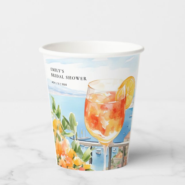 Aperol Spritz Amalfi Bridal Shower Paper Cups (Front)