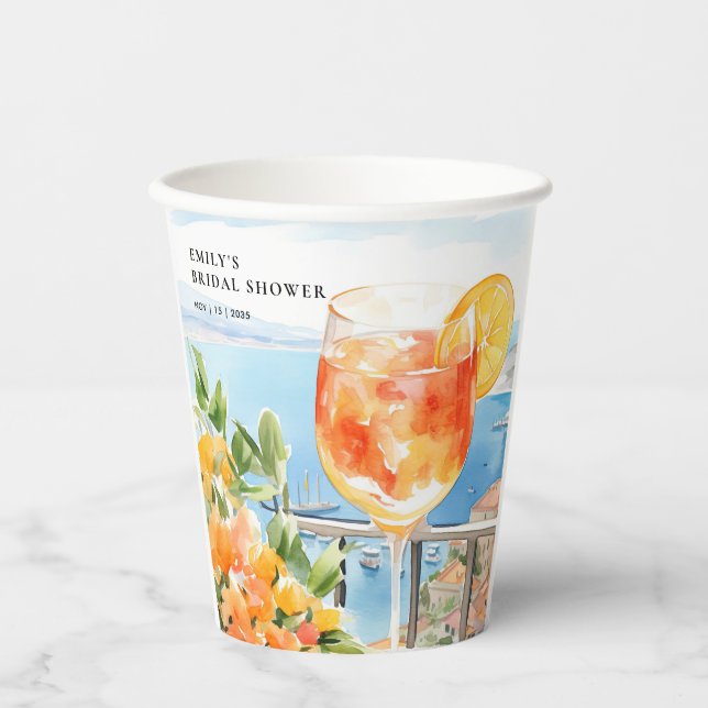 Aperol Spritz Amalfi Bridal Shower Paper Cups (Front)