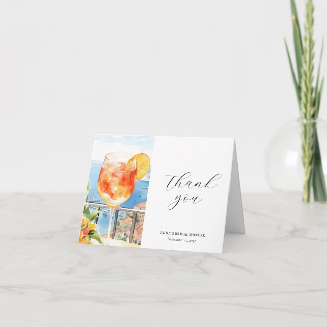 Aperol Spritz Amalfi Italy Bridal Shower Thank You Card (Front)