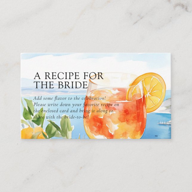 Aperol Spritz Amalfi Recipe Request Bridal Shower Enclosure Card (Front)