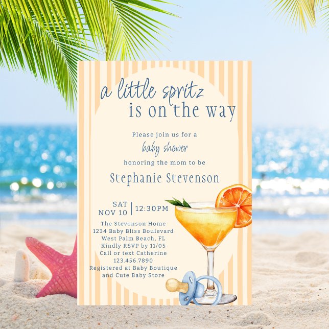 Aperol Spritz Blue Orange Citrus Boy Baby Shower Invitation (Creator Uploaded)