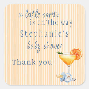 Aperol Spritz Blue Orange Citrus Boy Baby Shower Square Sticker
