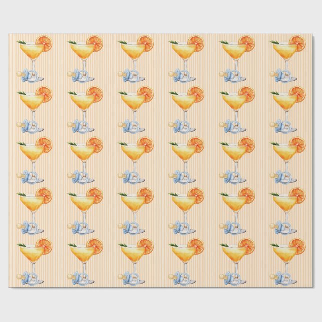 Aperol Spritz Blue Orange Citrus Boy Baby Shower Wrapping Paper (Flat)