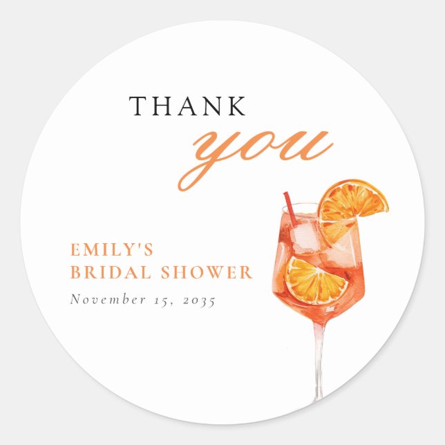 Aperol Spritz Bridal Shower Classic Round Sticker (Front)