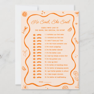 Aperol Spritz Bridal Shower Who Said Game Card