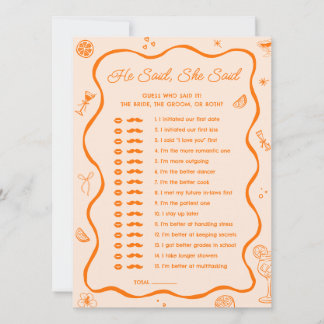 Aperol Spritz Bridal Shower Who Said Game Card