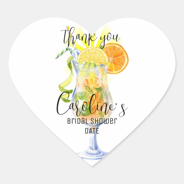 Aperol Spritz Cocktail Italian Style Bridal Shower Heart Sticker (Front)