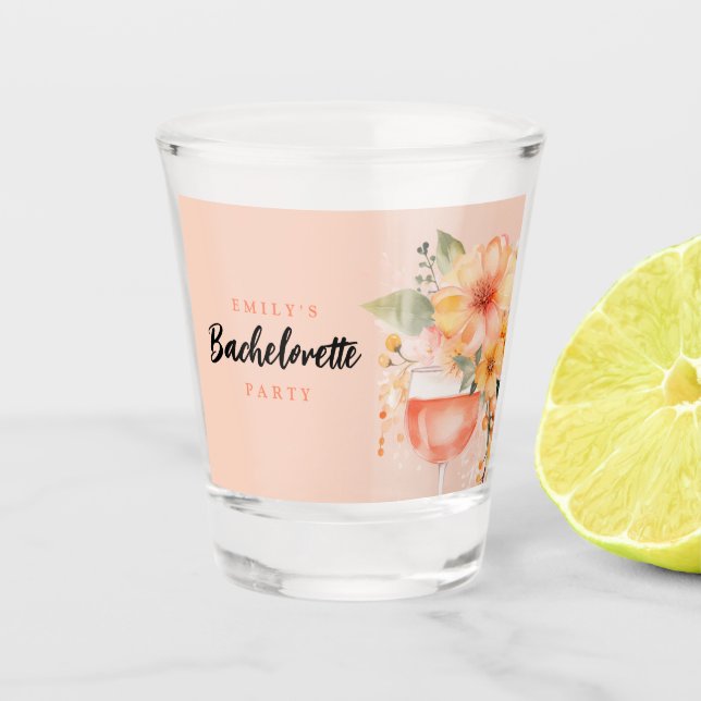 Aperol Spritz Floral Bachelorette Party Shot Glass (Front)