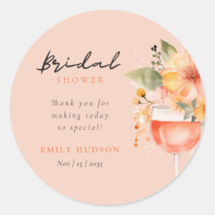 Aperol Spritz Floral Bridal Shower Classic Round Sticker