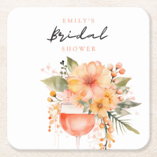 Aperol Spritz Floral Bridal Shower Square Paper Coaster